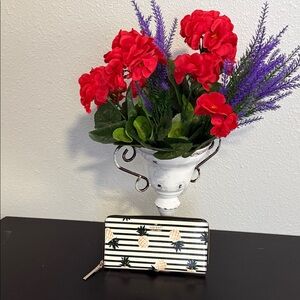 kate spade Black and White Striped Wallet with Pineapple Accents